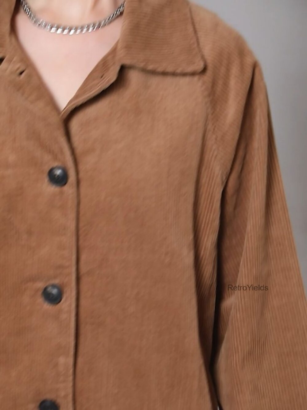 Women's Corduroy Button Down Coat Jacket With Pockets - Picture 7 of 7